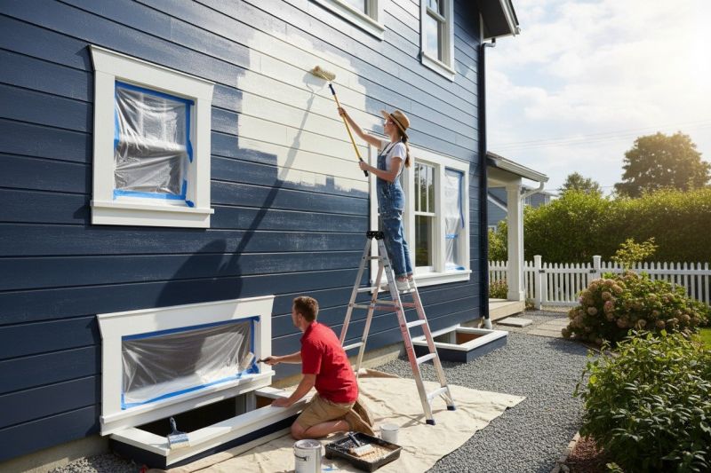 Blue Siding Installation